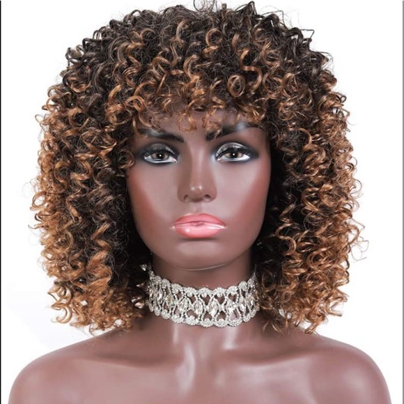 #418 Psalms Brown/black curly synthetic wig - Picture 2 of 4